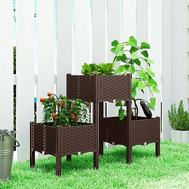 Outsunny Plastic Raised Garden Bed with Legs, Self Watering Planter Boxes