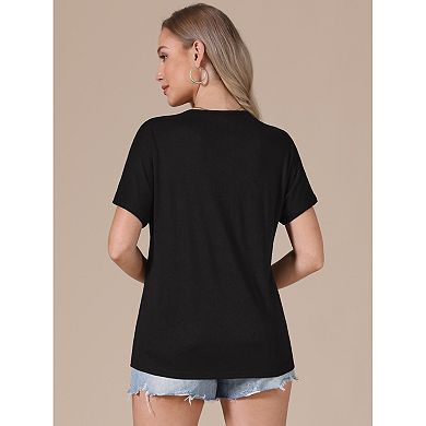 Summer Short Sleeve Tunic Tops for Women Casual V Neck Button Shirts