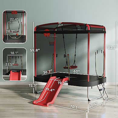 Qaba 4 x 6FT Trampoline for Kids Indoor & Outdoor with Slide,