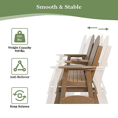 Poly Lumber Patio Glider with Foldable Cup Holders, Durable HIPS Material (Brown, 3-Seat)