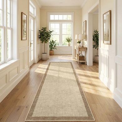 Fashionwu Solid Simple Living Room Modern Bordered Washable Printed Area Rug for Entrance Kitchen