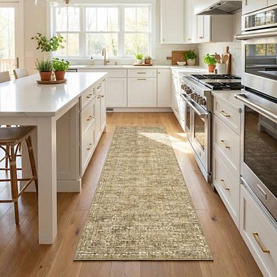 Fashionwu Geometry Vintage Living Room Easy to Clean Thin Low Pile Bordered Area Rug for Kitchen