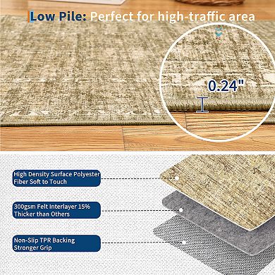 Fashionwu Geometry Vintage Living Room Easy to Clean Thin Low Pile Bordered Area Rug for Kitchen
