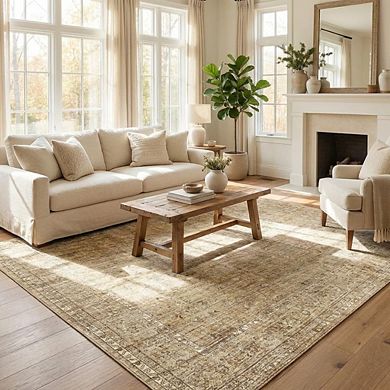 Fashionwu Geometry Vintage Living Room Easy to Clean Thin Low Pile Bordered Area Rug for Kitchen