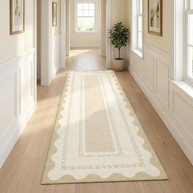Fashionwu Kitchen Bordered Home Decor Soft Low Pile Non Slip Geometry Area Rug for Living Room
