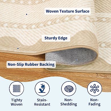 Fashionwu Kitchen Bordered Home Decor Soft Low Pile Non Slip Geometry Area Rug for Living Room