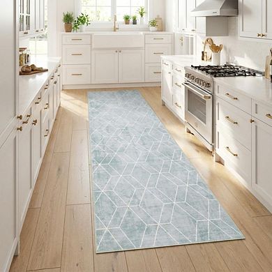 Fashionwu Living Room Geometry Washable Stain Resistant Bordered Modern Home Decor Printed Area Rug