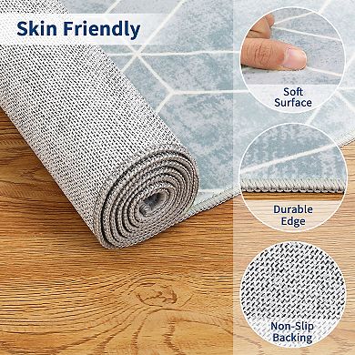 Fashionwu Living Room Geometry Washable Stain Resistant Bordered Modern Home Decor Printed Area Rug