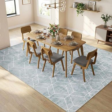 Fashionwu Living Room Geometry Washable Stain Resistant Bordered Modern Home Decor Printed Area Rug