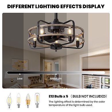 Moooni 20" Indoor Farmhouse Black Caged Ceiling Fan with Remote Fandelier No Bulb for Kitchen