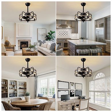 Moooni 20" Indoor Farmhouse Black Caged Ceiling Fan with Remote Fandelier No Bulb for Kitchen