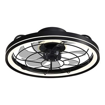 Moooni 19" Black Modern Ceiling Fan with Lights & Remote, Low Profile Dimmable Fandelier for Bedroom