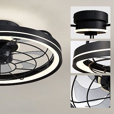 Moooni 19" Black Modern Ceiling Fan with Lights & Remote, Low Profile Dimmable Fandelier for Bedroom