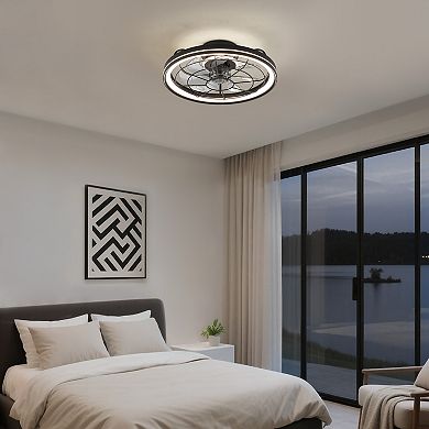 Moooni 19" Black Modern Ceiling Fan with Lights & Remote, Low Profile Dimmable Fandelier for Bedroom