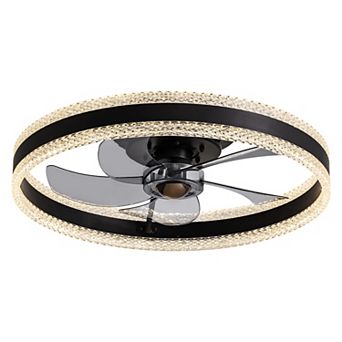 Moooni 19.7 in LED Indoor Black Crystal Low-Profile Ceiling Fan Light with Remote Control & Dimmable