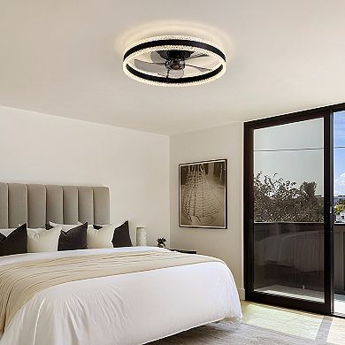 Moooni 19.7 in LED Indoor Black Crystal Low-Profile Ceiling Fan Light with Remote Control & Dimmable