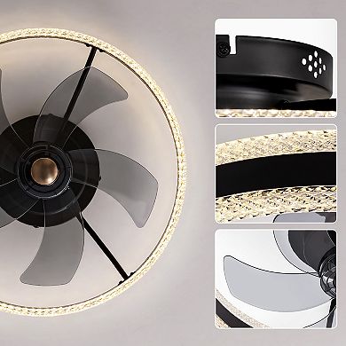 Moooni 19.7 in LED Indoor Black Crystal Low-Profile Ceiling Fan Light with Remote Control & Dimmable