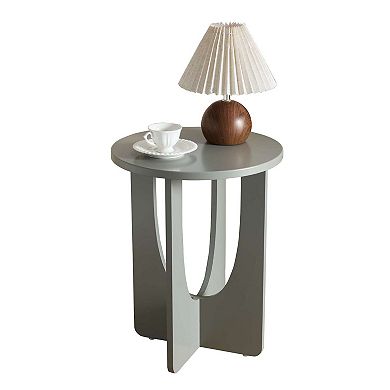 Kings Brand Furniture Amelia Contemporary Round Wood Side Table with Curved-Panel Base.
