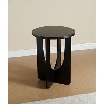 Kings Brand Furniture Amelia Contemporary Round Wood Side Table with Curved-Panel Base.