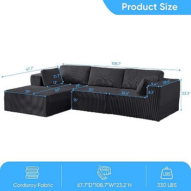 109'' L-Shaped Cloud Sofa Couch with Chaise and Wide Armrests