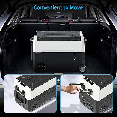 Mjkone 49QT Portable Car Refrigerator, Dual Zone Freezer Cooler with Wheels & LED Display