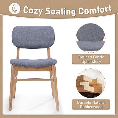 Set of 2 Mid-Century Upholstered Dining Chairs, Rubberwood Frame & Splayed Legs