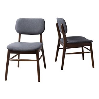 Set of 2 Mid-Century Upholstered Dining Chairs, Rubberwood Frame & Splayed Legs