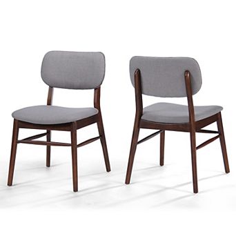 Set of 2 Mid-Century Upholstered Dining Chairs, Rubberwood Frame & Splayed Legs