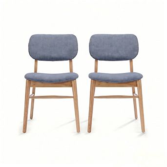 Set of 2 Mid-Century Upholstered Dining Chairs, Rubberwood Frame & Splayed Legs