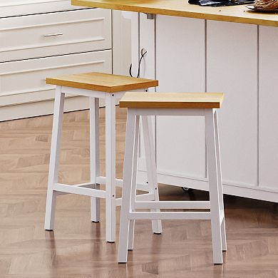 Solid Wood Bar Stools Set of 2, 25.6" Farmhouse Style with Footrests
