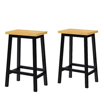 Solid Wood Bar Stools Set of 2, 25.6" Farmhouse Style with Footrests