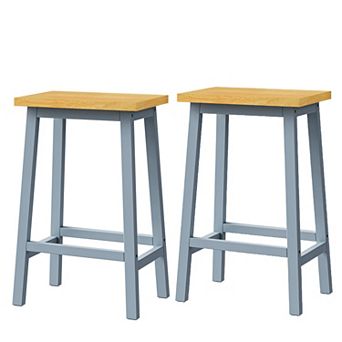 Solid Wood Bar Stools Set of 2, 25.6" Farmhouse Style with Footrests