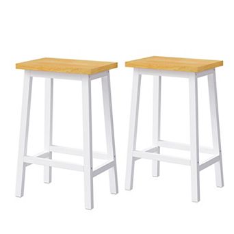 Solid Wood Bar Stools Set of 2, 25.6" Farmhouse Style with Footrests