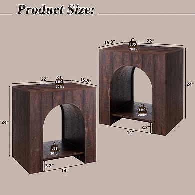 Nightstand with Charging Station Set of 2, 22" Modern End Tables for Living Room