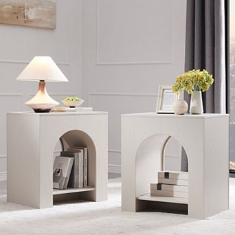 Nightstand with Charging Station Set of 2, 22" Modern End Tables for Living Room