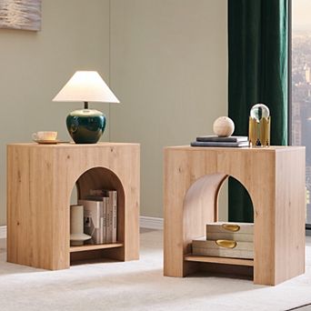 Nightstand with Charging Station Set of 2, 22" Modern End Tables for Living Room