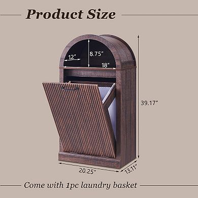 Modern Tilt-Out Trash Can Cabinet, 10 Gallon Hidden Garbage Can with Arched Fluted Door & Open Shelf