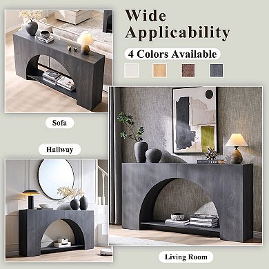 Console Table with Arched Open Shelf, 63" Modern Console Table with Storage, Narrow Console Table