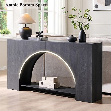Console Table with Arched Open Shelf, 63" Modern Console Table with Storage, Narrow Console Table