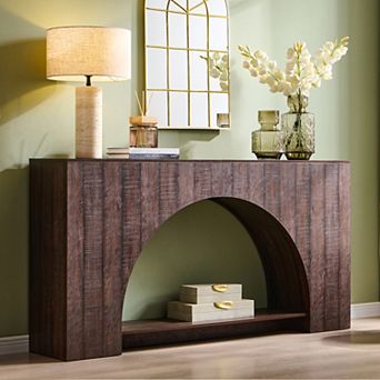 Console Table with Arched Open Shelf, 63" Modern Console Table with Storage, Narrow Console Table