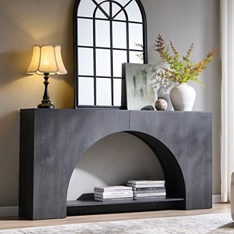 Console Table with Arched Open Shelf, 63" Modern Console Table with Storage, Narrow Console Table