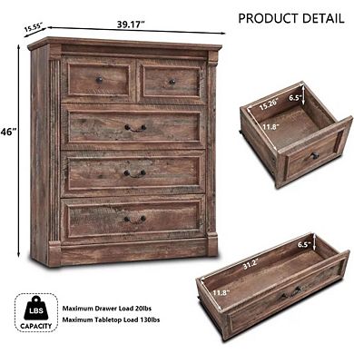 Farmhouse 5 Drawer Dresser with Roman Column,46