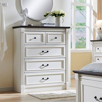 Farmhouse 5 Drawer Dresser with Roman Column,46"Rustic Wood Storage,Bedroom Organizer Cabinet