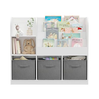 Whisen Multifunctional Kids Bookcase and Bookshelf with 3 Collapsible Fabric Drawers