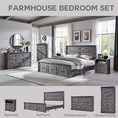 Farmhouse 7 Drawer Dresser with Roman Column,57" Tall Rustic Wood  Storage,Bedroom Organizer Cabinet