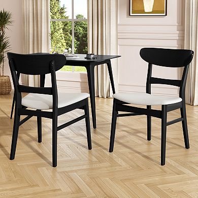 Set of 2 Mid-Century Dining Chairs, Upholstered Seat with Wood Legs