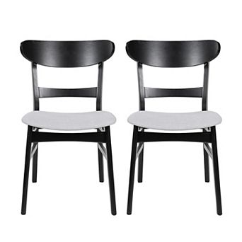 Set of 2 Mid-Century Dining Chairs, Upholstered Seat with Wood Legs