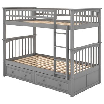 Whisen Twin over Twin Bunk Bed with Drawers, Convertible Beds