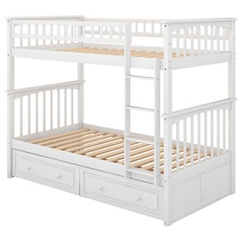 Whisen Twin over Twin Bunk Bed with Drawers, Convertible Beds