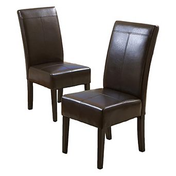 Set of 2 Dining Chairs, Brown Bonded Leather & Hardwood Frame